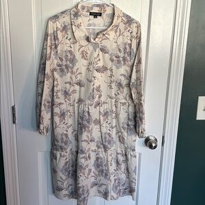 Universal Thread Cream and Blue Floral Long Sleeve Dress